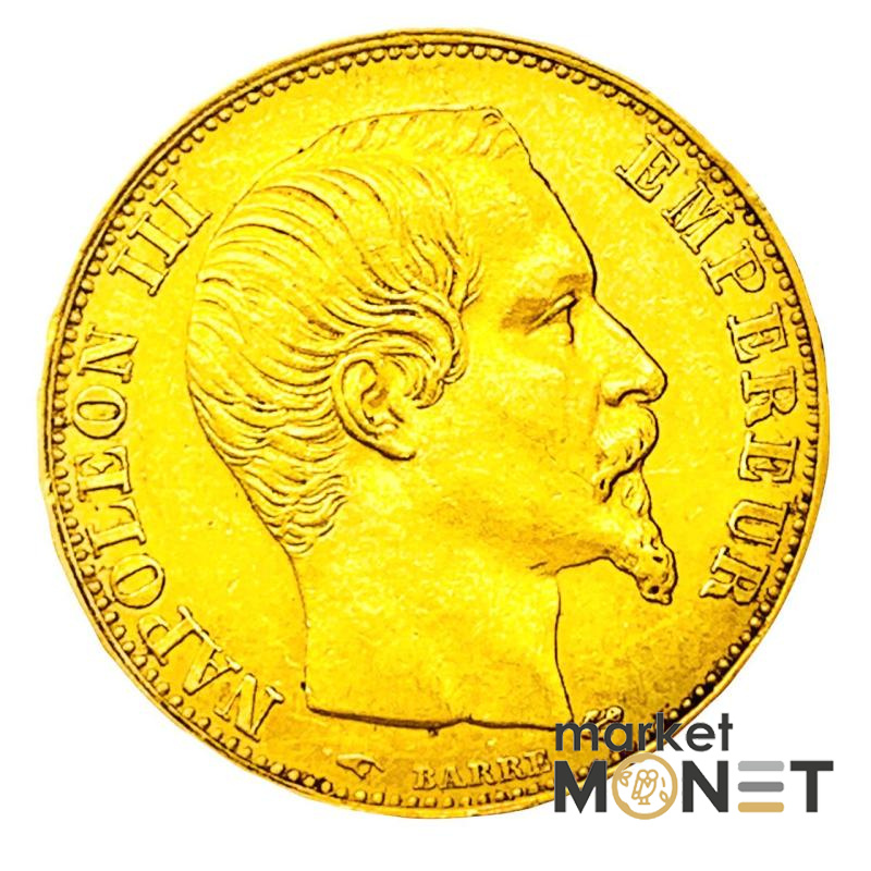Золота монета 20 франків 1858 Наполеон III Франція