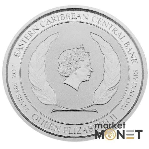 Срібна монета 2 долари 2021 Домініка 999 1 Oz Фрегат