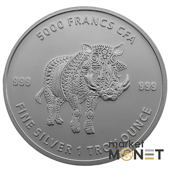 Срібна монета 5 000 франків 2021 Чад 999 1 Oz Бородавочник