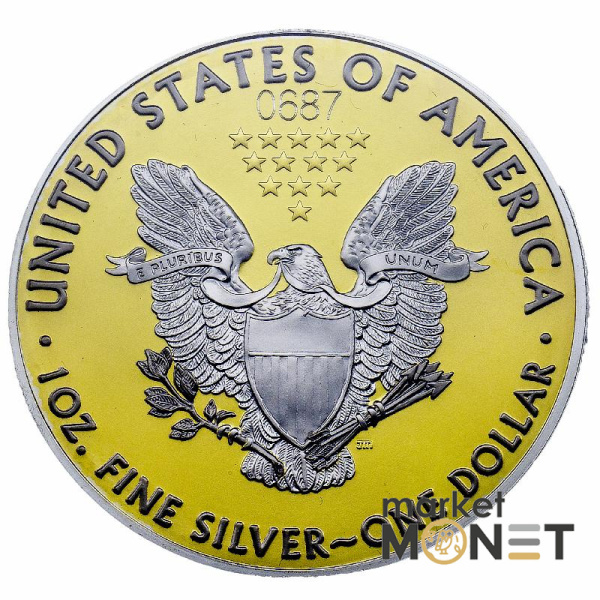 Набір двох монет 1 долар 2021 США 999 1 Oz Американський срібний орел (позолота)