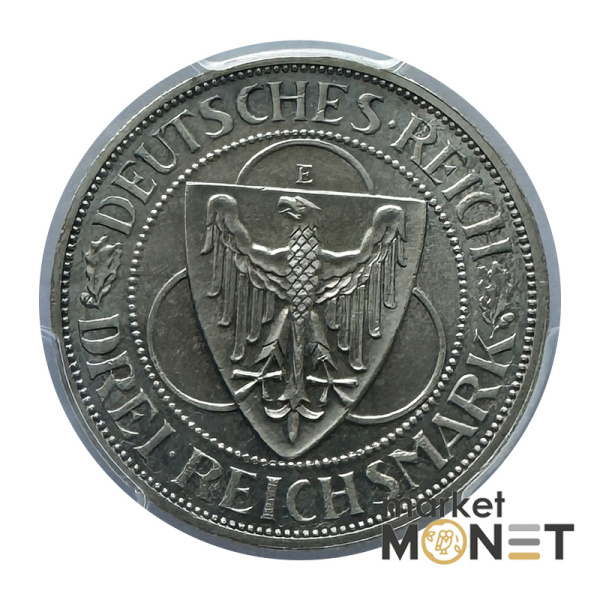 Срібна монета 3 марки 1930-Е RAR Німеччина 500 в слабі MS 64