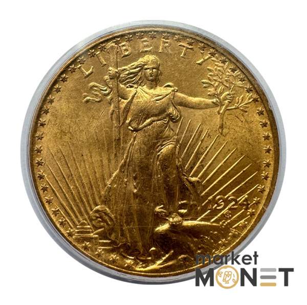 Золота монета 20 доларів 1924 США 900 33.5 г. у слабі MS 64