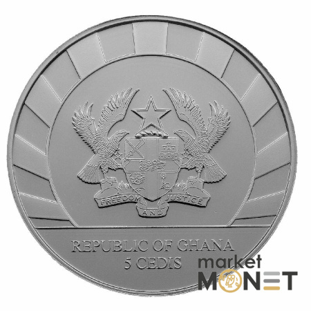 Срібна монета 5 седі 2021 Гана 999 1 Oz Носоріг