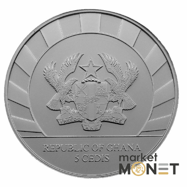 Срібна монета 5 седі 2021 Гана 999 1 Oz Носоріг