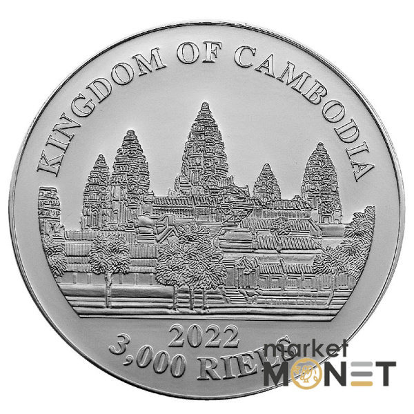 Срібна монета 3000 рієль 2022 Камбоджа 999 1 Oz Зниклі тигри Камбоджі