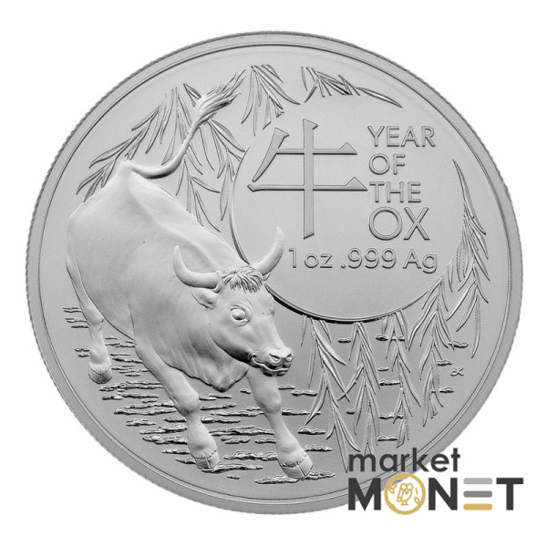 Срібна монета 1 долар 2021 Австралія 999 1 Oz Рік Бика
