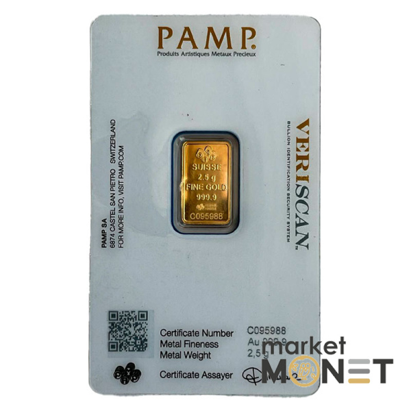 Золотий злиток 2,5 грам PAMP