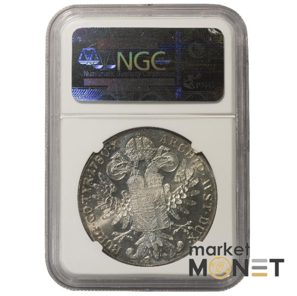 Срібна монета 1 талер Марії Терезії 1780  Австрія 833 рестрайк в слабі MS 67