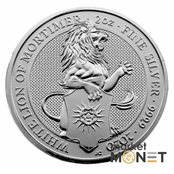 Срібна монета 5 фунтів 2020 Великобританія 999 2 Oz Білий лев Мортімера