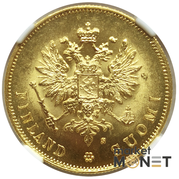 Золота монета 10 марок 1882 Фінляндія 900 у слабкі MS 64 (№2) Золота монета 10 марок 1882 Фінляндія 900 у слабкі MS 64 (№2)