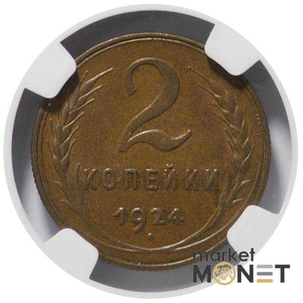 Монета 2 копійки 1924 СРСР в слабі MS 63 BN