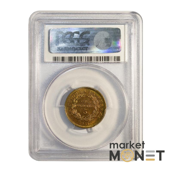 Монета  5 болівіано 1951 Болівія в слабі SP66RD 