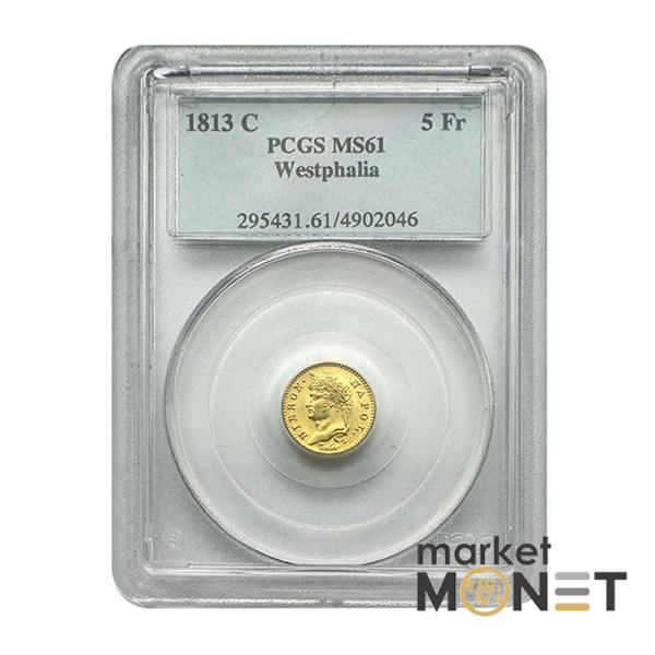 Золота монета 5 франків 1813 С Вестфалія у слабі MS61