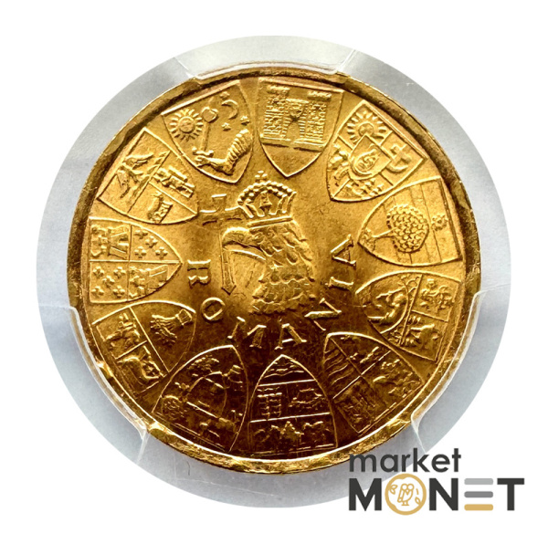 Золота монета 20 леїв 1944 Румунія 900 6.55 г. у слабі MS 65