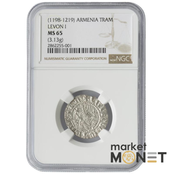 Срібна монета ARMENIA Tram 1198-1219 LEVON I. 3.13 г. в слабі MS 65