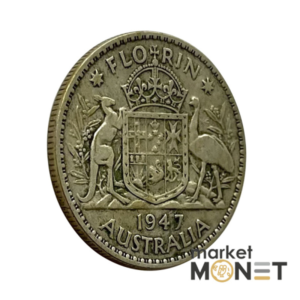 Срібна монета 1 флорін 1947 року Австралія 500 11.31 г. Король Георг VI