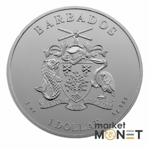 Срібна монета 1 долар 2021 Барбадос 999 1 Oz Карибський Восьминіг