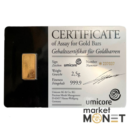 Золотий злиток 2,5 грам umicore Золотий злиток 2,5 грам umicore