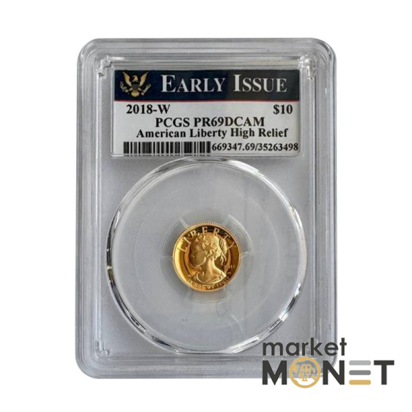 Золота монета 10 доларів 2018 США 1/10 oz Леді Ліберті - Американська свобода в слабі PCGS PR69DCAM