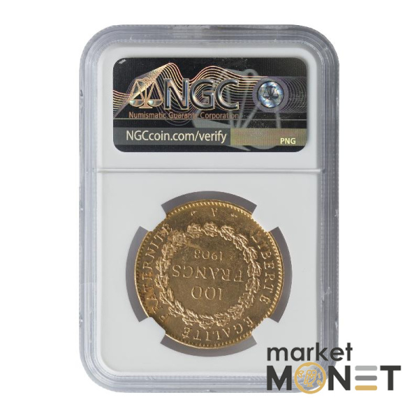 Золота монета 100 франків 1903 A  Франція в слабі MS 60 Золота монета 100 франків 1903 A  Франція в слабі MS 60