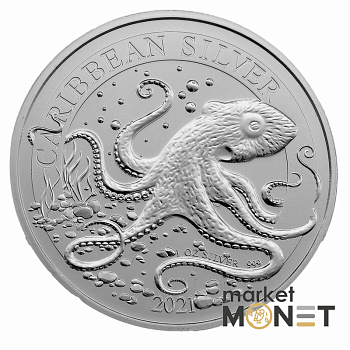 Срібна монета 1 долар 2021 Барбадос 999 1 Oz Карибський Восьминіг
