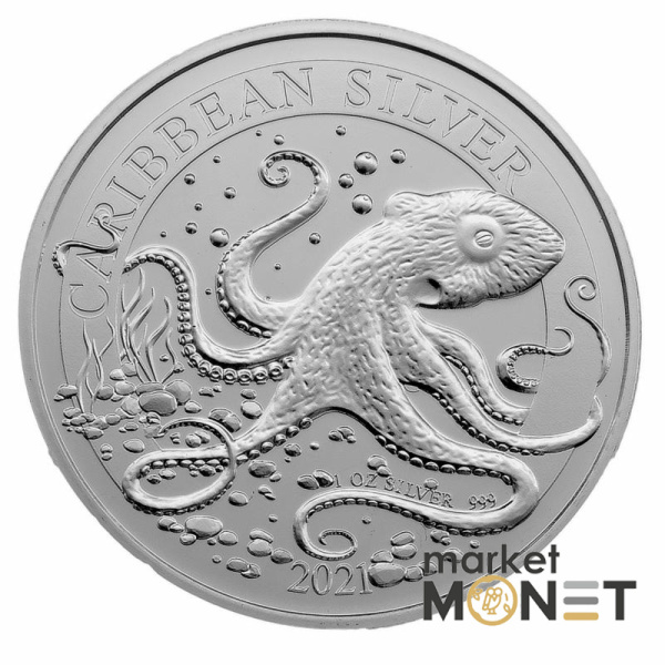 Срібна монета 1 долар 2021 Барбадос 999 1 Oz Карибський Восьминіг