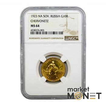 Золота монета Один Червонець Сівач 1923 РРФСР в слабі MS 64 Золота монета Один Червонець Сівач 1923 РРФСР в слабі MS 64