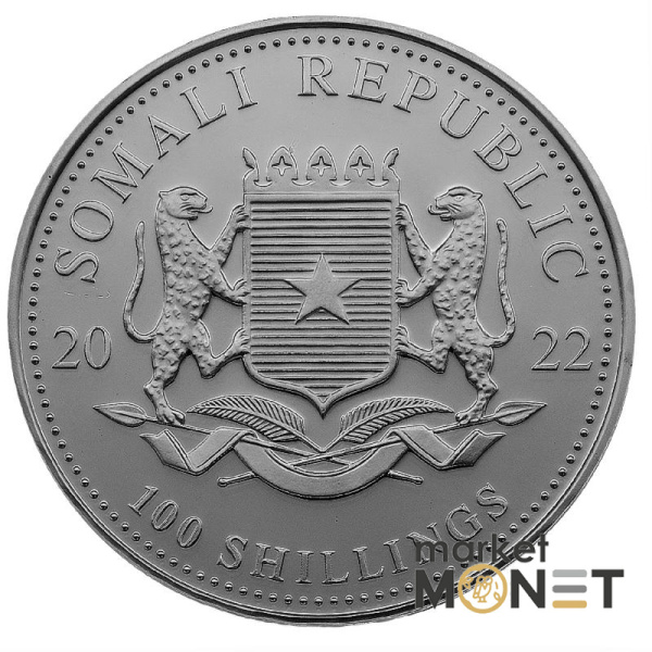 Срібна монета 100 Шилінгів 2022 Сомалі 999 1 Oz Слон