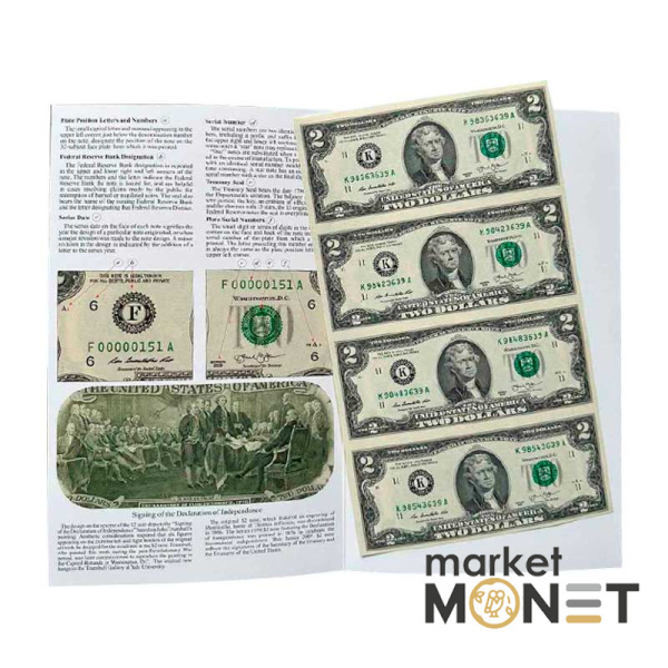 Нерозрізані банкноти 2 долари 2013, 4 шт