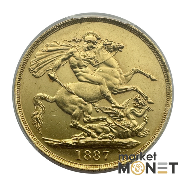 Золота монета 1 фунт 1887 Великобританія в слабі MS62