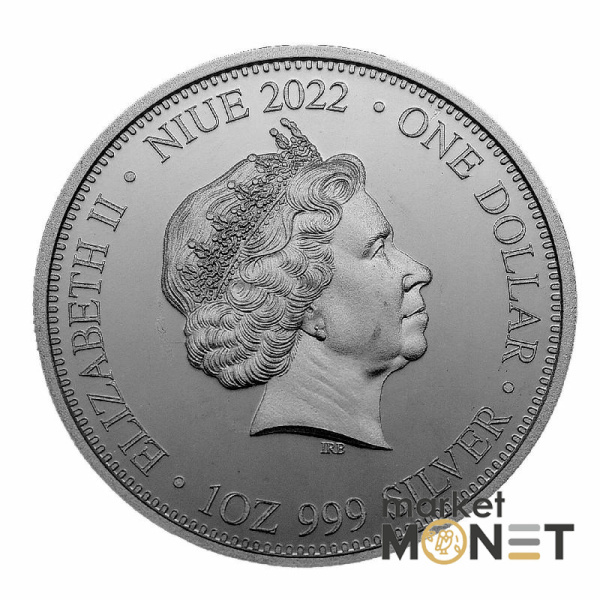Срібна монета 1 долар 2022 Ніуе 999 1 Oz Лев проти Гієн