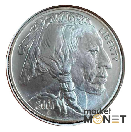 Набір срібна монета 1 долар 2001 та банкнота 5 доларів 1899,  «Американський бізон».