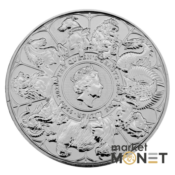 Срібна монета 5 фунтів 2021 Великобританія 999 2 Oz Звірі королеви