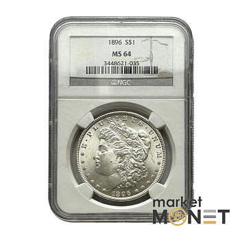 Срібна монета 1 долар 1896 США 900 долар Моргана, монетний двір - Філадельфія,в слабі MS 64