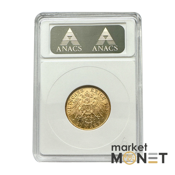 Золота монета 20 марок 1913 - А Пруссія у слабі MS62