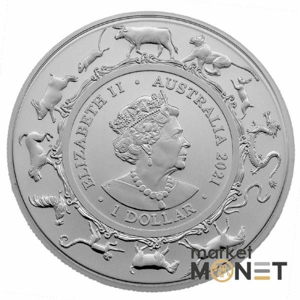 Срібна монета 1 долар 2021 Австралія 999 1 Oz Рік Бика