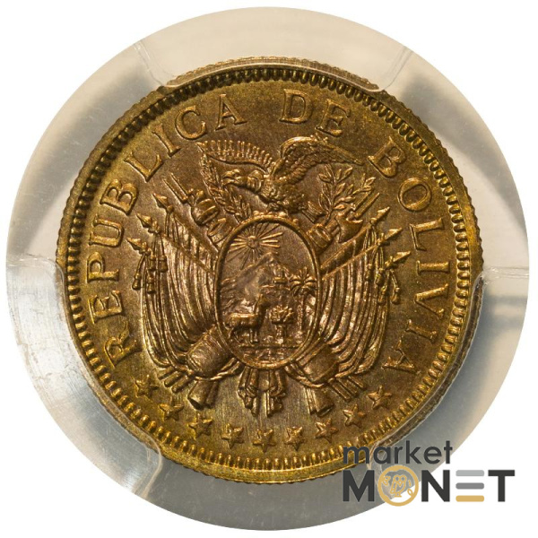 Монета  5 болівіано 1951 Болівія в слабі SP66RD 