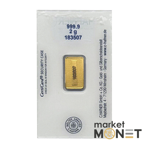 Золотий злиток 2 грамa С.HAFNER