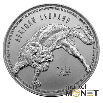 Срібна монета 5 седі 2021 Гана 999 1 Oz Африканський леопард