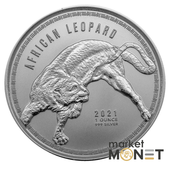 Срібна монета 5 седі 2021 Гана 999 1 Oz Африканський леопард