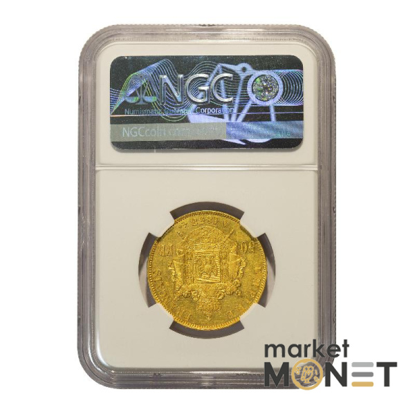 Золота монета  50 франків 1858А Франція в слабі MS61 Золота монета  50 франків 1858А Франція в слабі MS61