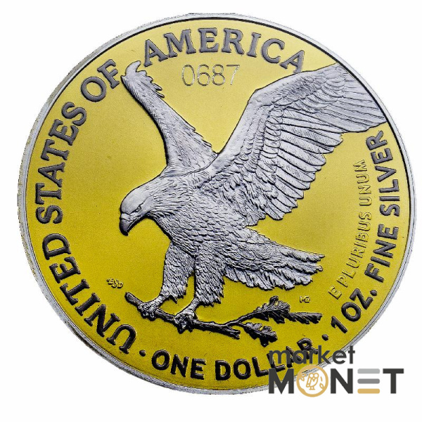 Набір двох монет 1 долар 2021 США 999 1 Oz Американський срібний орел (позолота)