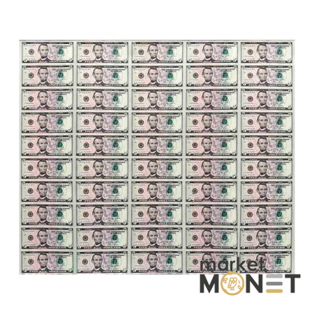 Нерозрізані банкноти 5 доларів 2021 50 шт