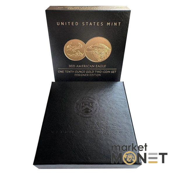 Набір золоті монети 5 доларів 2021США 1/10 oz Американський Орел
