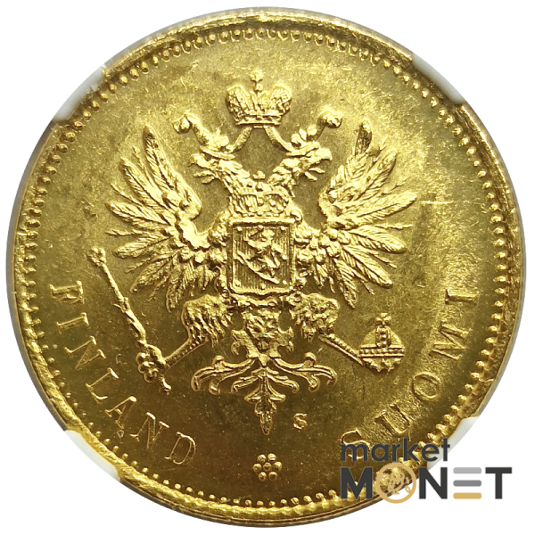 Золота монета 20 марок 1913  Фінляндія 900 у слабі MS 65  Золота монета 20 марок 1913  Фінляндія 900 у слабі MS 65