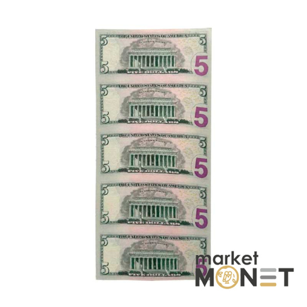 Нерозрізані банкноти 5 доларів 2021, 5 шт