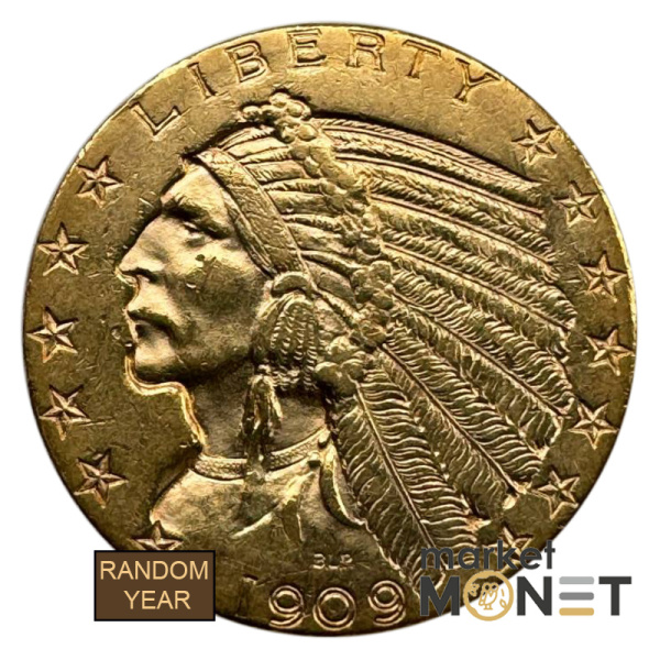 Золота монета 5 доларів США 900 8,35 г. Голова Індіанця