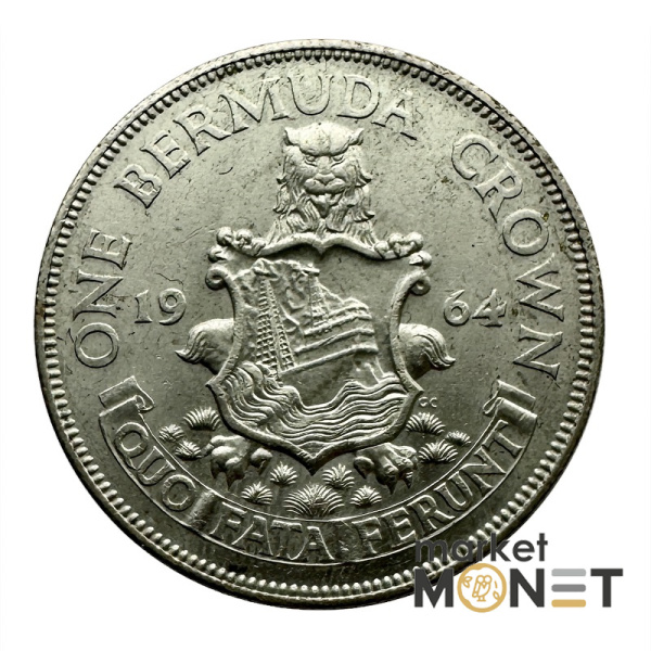 Срібна монета 1 крона 1964 Бермудські Острови 500 Королева Єлизавета II (№3)