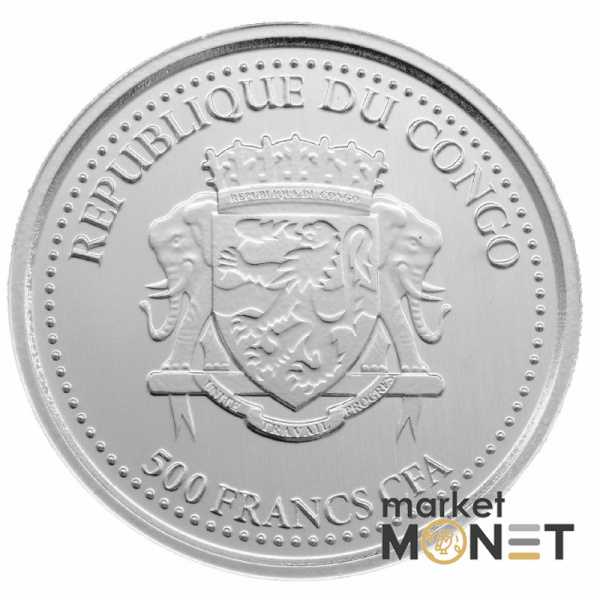 Срібна монета 500 франків 2021 Конго 999 1 Oz Горила