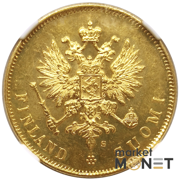 Золота монета 10 марок 1913  Фінляндія 900 у слабі MS 63  Золота монета 10 марок 1913  Фінляндія 900 у слабі MS 63